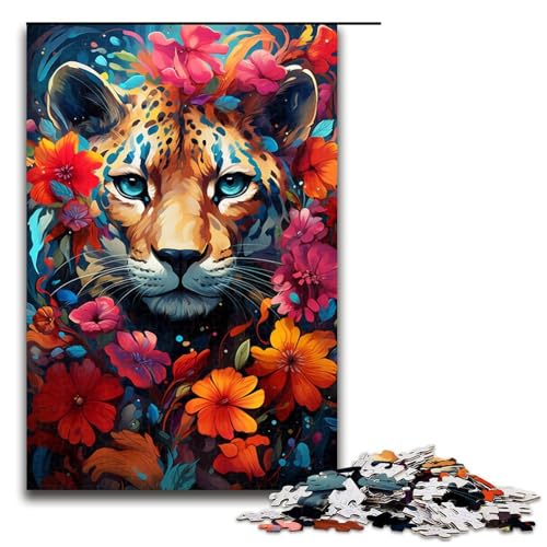 Puzzle für Erwachsene farbenfrohe psychedelische Leopardenfarbe 1000 Teile Holzpuzzle für Erwachsene und Kinder ab 14 Jahren 75 x 50 cm von zouxangzz