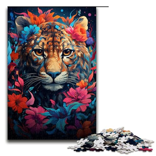Puzzle für Erwachsene farbenfrohe psychedelische Leopardenfarbe 1000 Teile tolles Geschenk geeignet für Teenager ab 14 Jahren 75 x 50 cm von zouxangzz