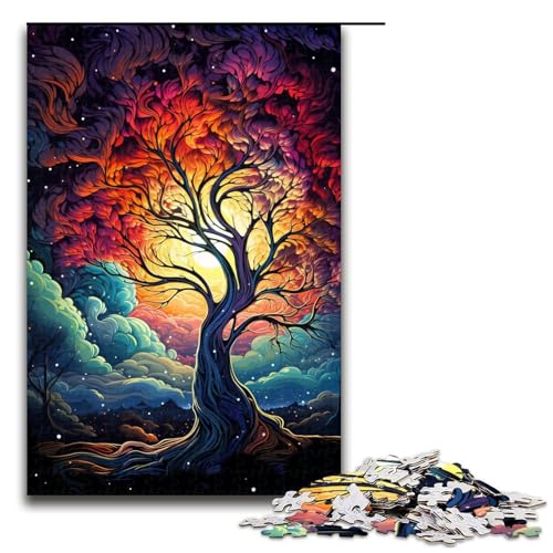 Puzzle für Erwachsene farbenfroher Fantasie Malbaum 1000 Teile Holzpuzzle für Erwachsene und Kinder ab 12 Jahren Lernspielzeug 75 x 50 cm von zouxangzz