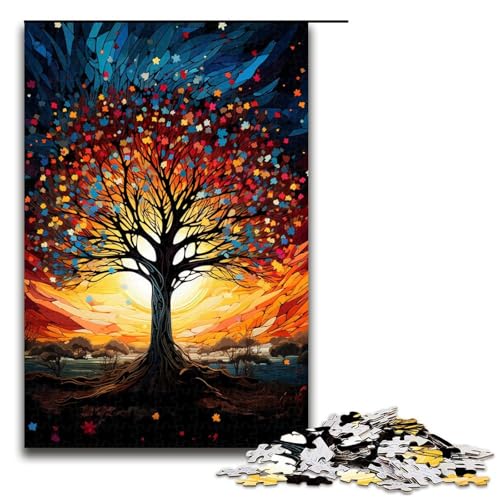 Puzzle für Erwachsene farbenfroher Fantasie Sternenhimmel Baum 1000 teiliges Holzpuzzle für Kinder ab 12 Jahren Lernspielzeug 75 x 50 cm von zouxangzz