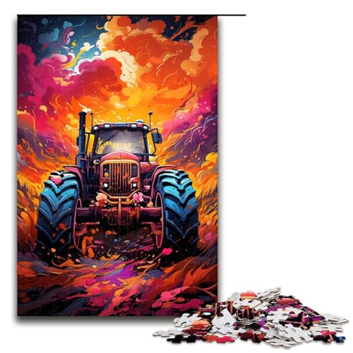 Puzzle für Erwachsene farbenfroher Psychedelischer Bauernhoftraktor 1000 teiliges Holzpuzzle für Familienspiele 75 x 50 cm von zouxangzz