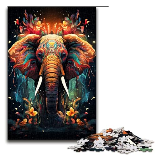 Puzzle für Erwachsene farbenfroher Psychedelischer Fantasie Elefant 1000 teiliges Holzpuzzle für Kinder ab 14 Jahren Lernspielzeug 75 x 50 cm von zouxangzz