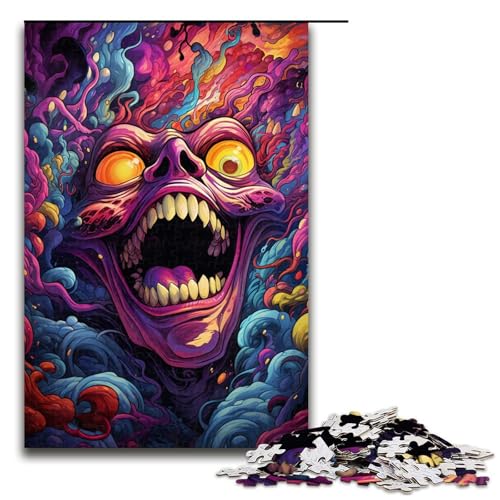 Puzzle für Erwachsene farbenfroher Psychedelischer Fantasy Totenkopf 1000 Teile Holzpuzzle für Erwachsene und Kinder ab 14 Jahren 75 x 50 cm von zouxangzz