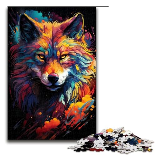 Puzzle für Erwachsene farbenfroher Psychedelischer Fantasy Wolf 1000 Teile Holzpuzzle für Erwachsene und Kinder ab 14 Jahren 75 x 50 cm von zouxangzz