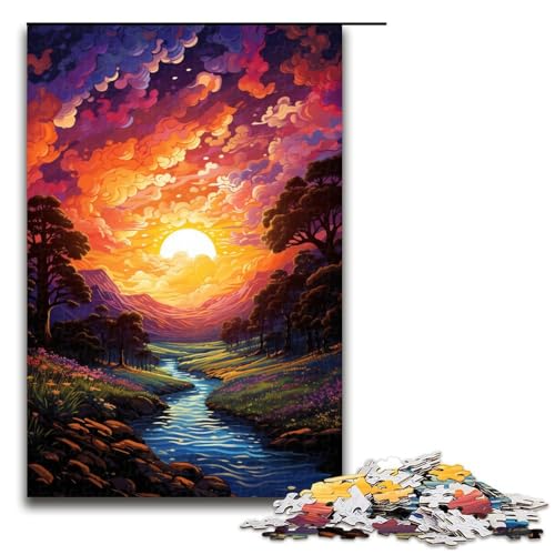 Puzzle für Erwachsene farbenfroher Psychedelischer Sonnenuntergang auf dem Land 1000 Teile tolles Geschenk geeignet für Teenager ab 14 Jahren 75 x 50 cm von zouxangzz