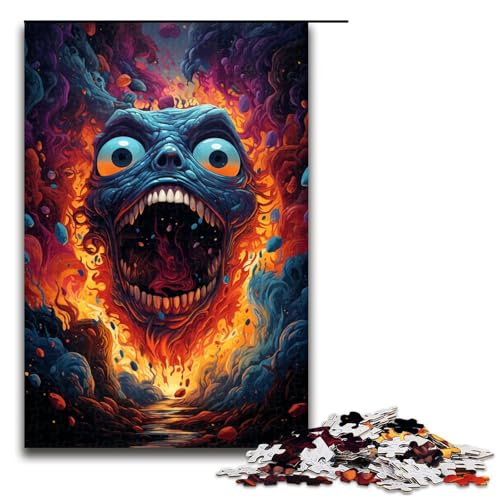 Puzzle für Erwachsene farbenfroher Psychedelischer böser Totenkopf 1000 Teile Holzpuzzle für Erwachsene und Kinder ab 14 Jahren 75 x 50 cm von zouxangzz