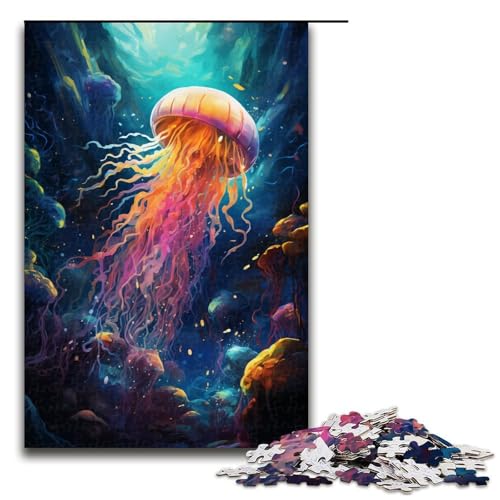 Puzzle für Erwachsene farbenfrohes Gemälde Quallen 1000 Teile Holzpuzzle für Kinder ab 12 Jahren anspruchsvolles Spiel 75 x 50 cm von zouxangzz