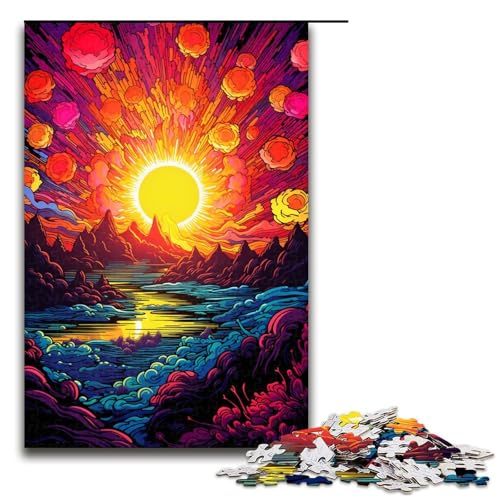Puzzle für Erwachsene farbenfrohes Gemälde Sonnenuntergang 1000 Teile Holzpuzzle für Erwachsene und Kinder ab 12 Jahren 75 x 50 cm von zouxangzz