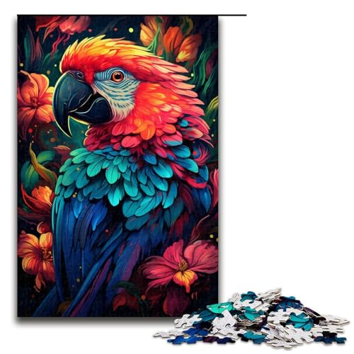 Puzzle für Erwachsene farbenfrohes Gemälde Tierpapagei 1000 Teile Holzpuzzle für Kinder ab 12 Jahren Heimdekoration 75 x 50 cm von zouxangzz