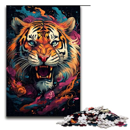Puzzle für Erwachsene farbenfrohes Gemälde Tiger 1000 Teile Holzpuzzle für Familienspiele 75 x 50 cm von zouxangzz