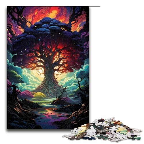 Puzzle für Erwachsene farbenfrohes Gemälde eines Weltenbaums 1000 Teile Holzpuzzle für Kinder ab 12 Jahren anspruchsvolles Spiel 75 x 50 cm von zouxangzz