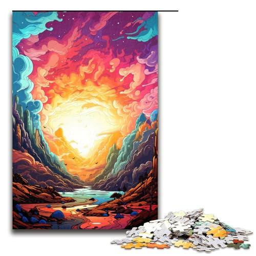 Puzzle für Erwachsene farbenfrohes Landschaftsgemälde 1000 Teile Holzpuzzle für Kinder ab 12 Jahren anspruchsvolles Spiel 75 x 50 cm von zouxangzz
