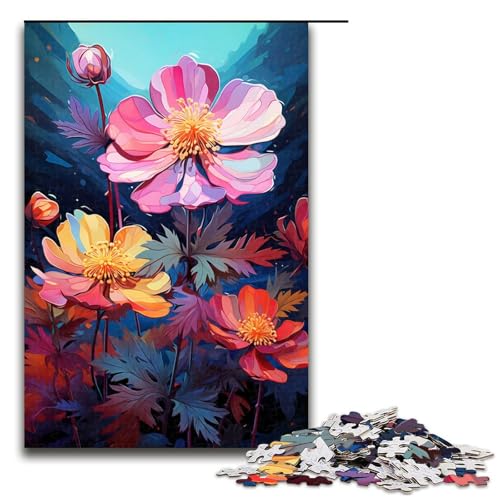 Puzzle für Erwachsene farbenfrohes psychedelisches Alpen Fingerkraut 1000 Teile Holzpuzzle für Erwachsene und Kinder ab 14 Jahren Lernspielzeug 75 x 50 cm von zouxangzz