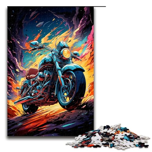 Puzzle für Erwachsene farbenfrohes psychedelisches Fantasy Motorrad 1000 teiliges Holzpuzzle für Kinder ab 14 Jahren Lernspielzeug 75 x 50 cm von zouxangzz