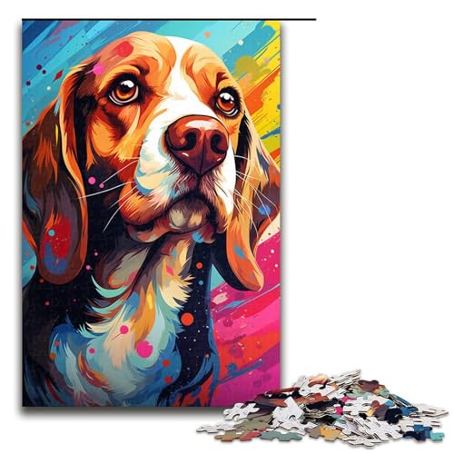 Puzzle für Erwachsene farbenfrohes psychedelisches Kunst Farben Hunde Puzzle 1000 Teile Holzpuzzle für Kinder ab 14 Jahren Lernspielzeug 75 x 50 cm von zouxangzz