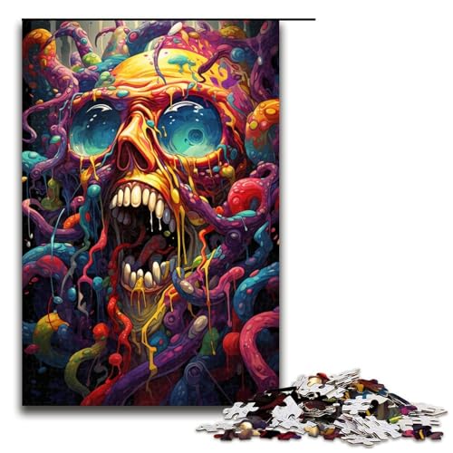 Puzzle für Erwachsene farbenfrohes psychedelisches Kunstgemälde eines Oktopus 1000 Teile Holzpuzzle für Erwachsene und Kinder ab 14 Jahren Lernspielzeug 75 x 50 cm von zouxangzz