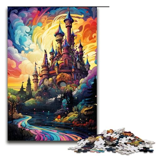 Puzzle für Erwachsene farbenfrohes psychedelisches Schloss 1000 Teile Holzpuzzle für Erwachsene und Kinder ab 14 Jahren 75 x 50 cm von zouxangzz