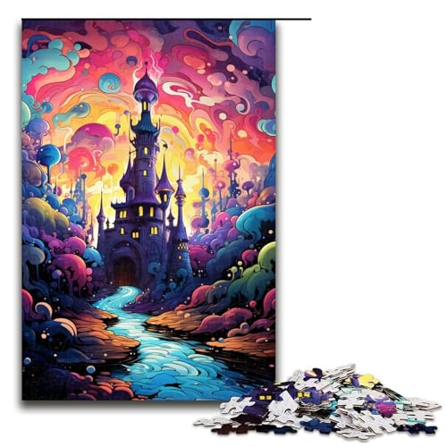 Puzzle für Erwachsene farbenfrohes psychedelisches Schloss 1000 Teile Holzpuzzle für Kinder ab 14 Jahren anspruchsvolles Spiel 75 x 50 cm von zouxangzz