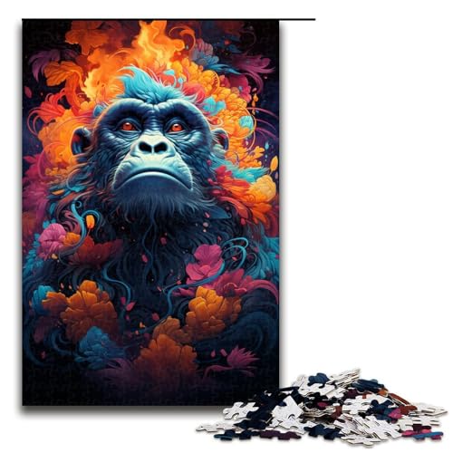 Puzzle für Erwachsene farbenfrohes psychedelisches Tier AFFE 1000 Teile Holzpuzzle für Erwachsene und Kinder ab 14 Jahren 75 x 50 cm von zouxangzz