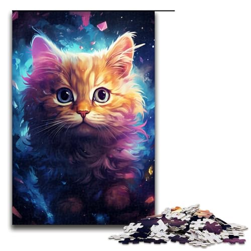 Puzzle für Erwachsene farbenfrohes psychedelisches süßes Nebelkätzchen 1000 Teile Holzpuzzle für Erwachsene und Kinder ab 14 Jahren 75 x 50 cm von zouxangzz