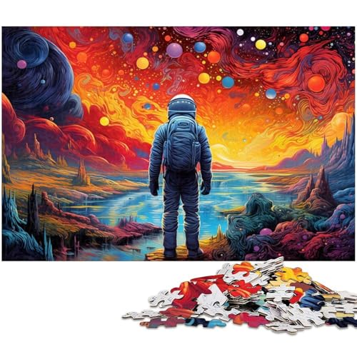 Puzzle für Erwachsene mit 1000 Teilen Astronaut Steht auf farbenfroher Galaxie Spielzeug Denkspiel anspruchsvolles Puzzlespiel und Familienspiel 1000 Teile (38 x 26 cm) von zouxangzz