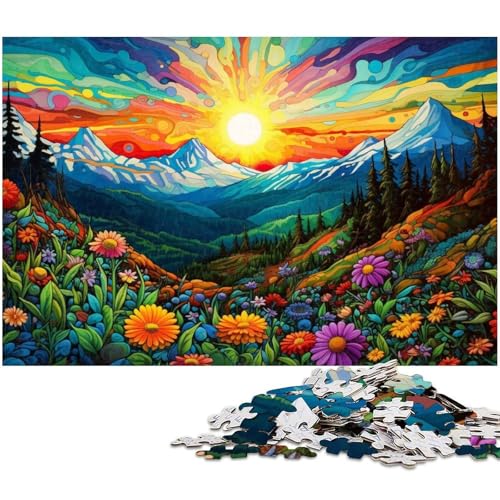 Puzzle für Erwachsene mit 1000 Teilen Bunte Blumen und Berge präzise geschnittenes Puzzle Kunstwerk Geschenk für Teenager ab 14 Jahren 1000 Teile (38 x 26 cm) von zouxangzz