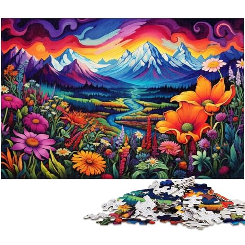 Puzzle für Erwachsene mit 1000 Teilen Bunte Blumen und Berge präzise geschnittenes Puzzle Kunstwerk Geschenk für Teenager ab 14 Jahren 1000 Teile (38 x 26 cm) von zouxangzz