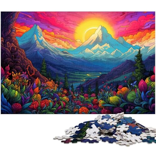 Puzzle für Erwachsene mit 1000 Teilen Bunte Blumen und Berge präzise geschnittenes Puzzle Kunstwerk Geschenk für Teenager ab 14 Jahren 1000 Teile (38 x 26 cm) von zouxangzz