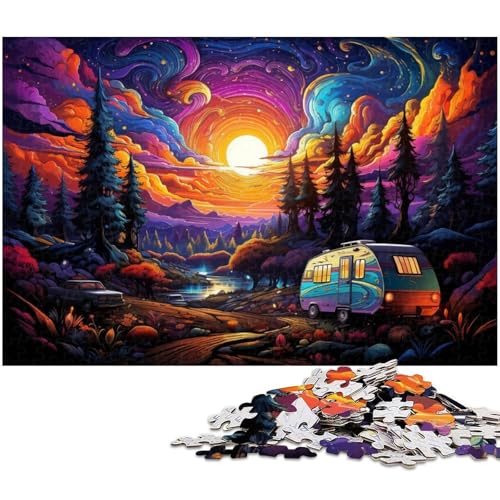 Puzzle für Erwachsene mit 1000 Teilen Bus unter farbenfroher Nachtansicht Puzzle Kunstwerk Geburtstagsgeschenk Wandkunst 1000 Teile (38 x 26 cm) von zouxangzz
