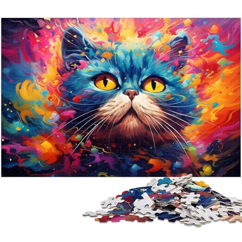 Puzzle für Erwachsene mit 1000 Teilen Farbkatze Kunstwerk Geburtstagsgeschenk Wandkunst 1000 Stück (75 x 50 cm) von zouxangzz