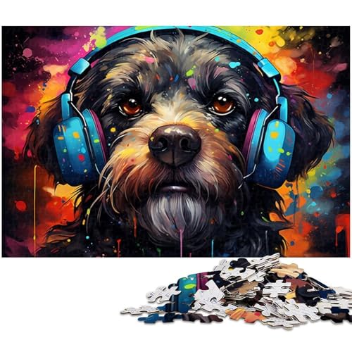 Puzzle für Erwachsene mit 1000 Teilen Hund hört Musik Puzzle Kunstwerk Geburtstagsgeschenk Wandkunst 1000 Teile (38 x 26 cm) von zouxangzz