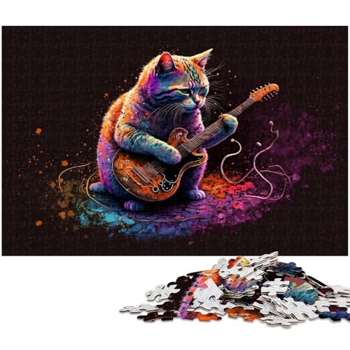 Puzzle für Erwachsene mit 1000 Teilen Katze spielt Gitarre unmögliches Puzzle für Teenager ab 14 Jahren (Größe 75 x 50 cm) von zouxangzz