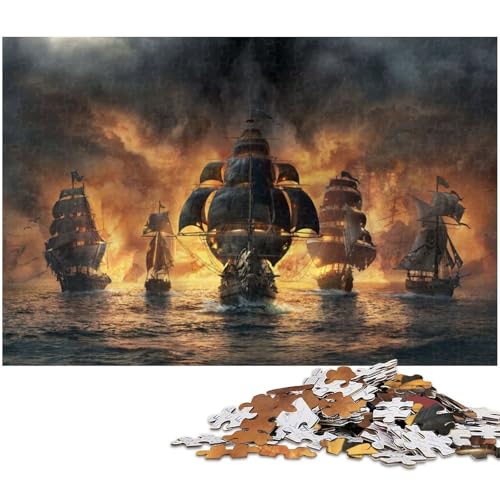 Puzzle für Erwachsene mit 1000 Teilen Piratenflotte unmögliches Puzzle für Jugendliche ab 14 Jahren (Größe 75 x 50 cm) von zouxangzz