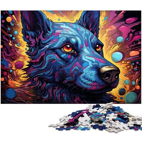 Puzzle für Erwachsene mit 1000 Teilen Psychedelischer Farbwolf unmögliches Puzzle für Jugendliche ab 14 Jahren 1000 Teile (75 x 50 cm) von zouxangzz
