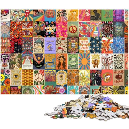 Puzzle für Erwachsene mit 1000 Teilen Retro Psychedelisch pädagogische Herausforderung Stressabbau schwierige Herausforderung (Größe 38 x 26 cm) von zouxangzz