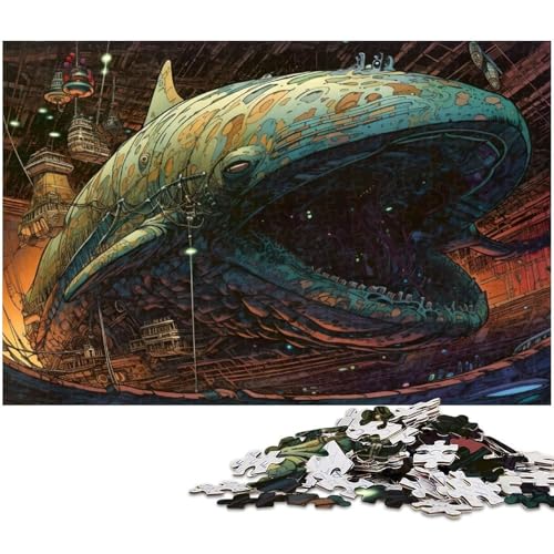 Puzzle für Erwachsene mit 1000 Teilen Wal von Walfängern gefangen Spielzeug Denkspiel anspruchsvolles Puzzlespiel und Familienspiel (Größe 75 x 50 cm) von zouxangzz