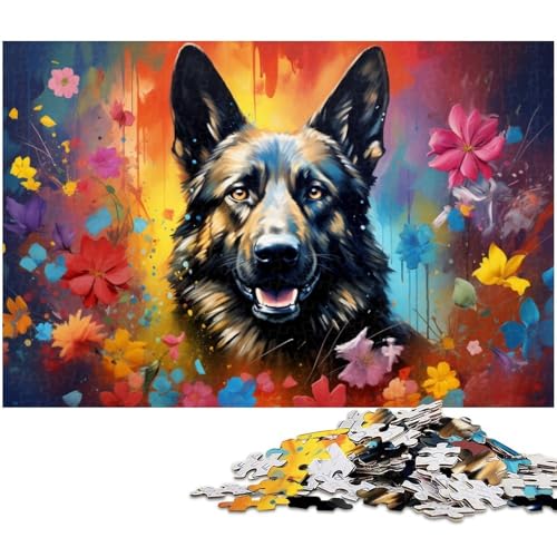 Puzzle für Erwachsene mit 1000 Teilen bunter Deutscher Schäferhund unmögliches Puzzle für Jugendliche ab 14 Jahren 1000 Teile (75 x 50 cm) von zouxangzz