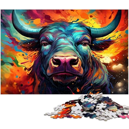 Puzzle für Erwachsene mit 1000 Teilen bunter Stier schwieriges Puzzle tolle Geschenke und Spielzeuge für Teenager ab 14 Jahren 1000 Teile (38 x 26 cm) von zouxangzz