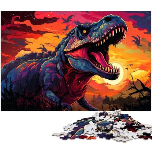 Puzzle für Erwachsene mit 1000 Teilen bunter Synthwave Dinosaurier pädagogische Herausforderung Stressabbau schwierige Herausforderung 1000 Teile (75 x 50 cm) von zouxangzz
