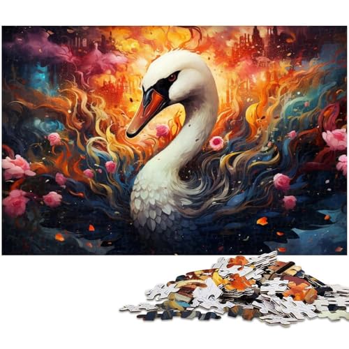 Puzzle für Erwachsene mit 1000 Teilen farbenfrohe psychedelische Kunst Schwan pädagogische Herausforderung Stressabbau schwierige Herausforderung 1000 Teile (38 x 26 cm) von zouxangzz