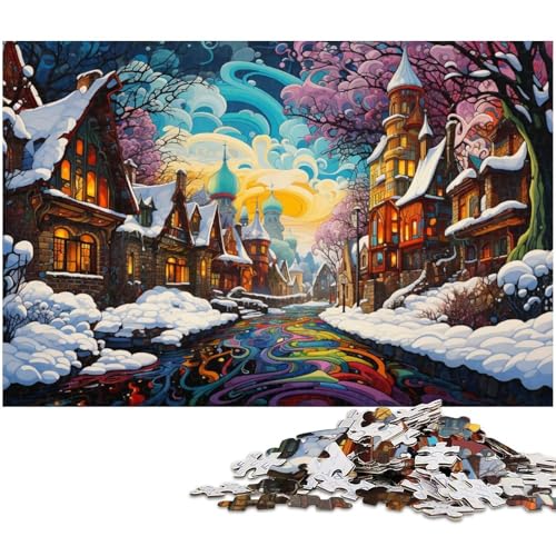 Puzzle für Erwachsene mit 1000 Teilen farbenfrohe psychedelische Straßenszene im Schnee Spielzeug intellektuelles Spiel anspruchsvolles Puzzlespiel und Familienspiel 1000 Teile (75 x 50 cm) von zouxangzz
