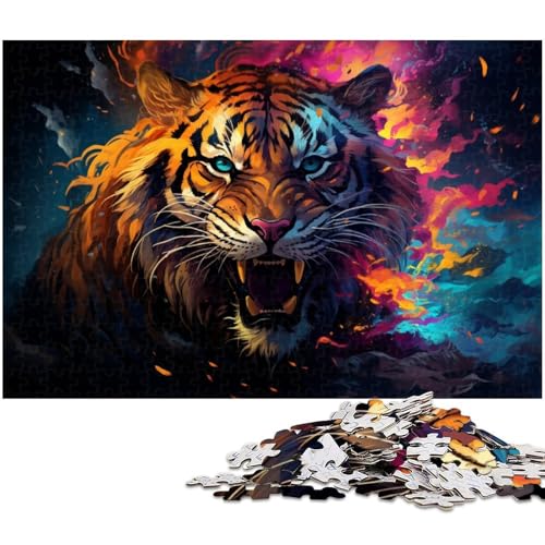 Puzzle für Erwachsene mit 1000 Teilen farbenfroher Wilder Tiger Spaß für die ganze Familie mit passendem Poster und Quizblatt 1000 Teile (75 x 50 cm) von zouxangzz