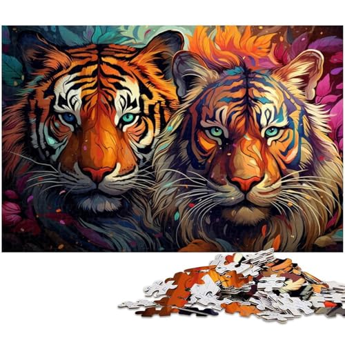 Puzzle für Erwachsene mit 1000 Teilen farbenfroher wütender Tiger präzise geschnittenes Puzzle Kunstwerk Geschenk für Teenager ab 14 Jahren 1000 Teile (38 x 26 cm) von zouxangzz
