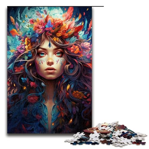 Puzzle für Erwachsene mit 1000 Teilen farbenfrohes psychedelisches schönes Hexen Puzzle für die ganze Familie mit passendem Poster und Quizblatt 75 x 50 cm von zouxangzz