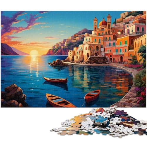 Puzzle mit 1000 Teilen Farbillustration der Amalfiküste Puzzle für Erwachsene Papierpuzzle Spielzeug Wanddekoration 1000 Teile (38 x 26 cm) von zouxangzz
