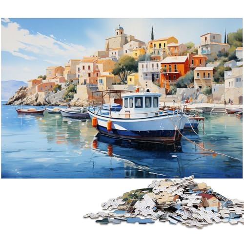 Puzzle mit 1000 Teilen Farbillustration des heiligen Holzhafens in Griechenland Puzzle für Erwachsene Holzpuzzle Spielzeug Wanddekoration 1000 Teile (75 x 50 cm) von zouxangzz