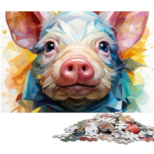 Puzzle mit 1000 Teilen buntes Aquarellschwein Puzzle für Erwachsene Papierpuzzle Spielzeug Wanddekoration (Größe 38 x 26 cm) von zouxangzz