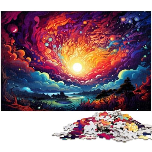 Puzzle mit 1000 Teilen erstaunliche Nacht der farbenfrohen Psychedelia Puzzle für Erwachsene Papierpuzzle Spielzeug Wanddekoration 1000 Teile (38 x 26 cm) von zouxangzz