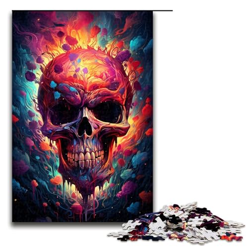 Puzzle mit 1000 Teilen farbenfroh Psychedelischer Blumenschädel auf Flammen für Erwachsene Holzpuzzle Familienspiele 75 x 50 cm Puzzle mit 1000 Teilen farbenfroh Psychedelischer Blumenschädel auf Flammen für Erwachsene Holzpuzzle Familienspiele 75 x 50 cm von zouxangzz