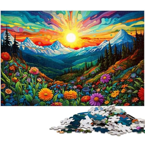 Puzzle mit 1000 Teilen für Erwachsene Bunte Blumen und Berge pädagogische Herausforderung Stressabbau schwierige Herausforderung 1000 Teile (75 x 50 cm) von zouxangzz